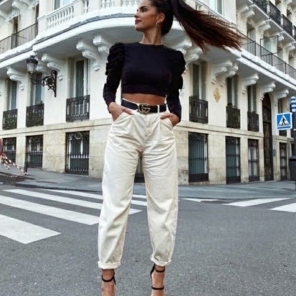 Zara Denim - Zara paperwaist white jeans high rise pants